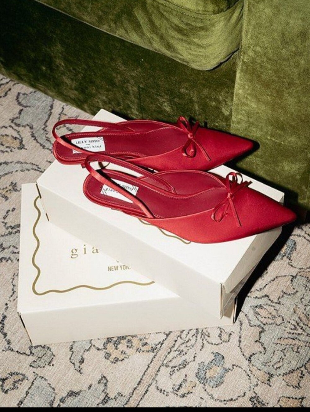 Gianni Bini Red Pointed Slingback Flats with Bow